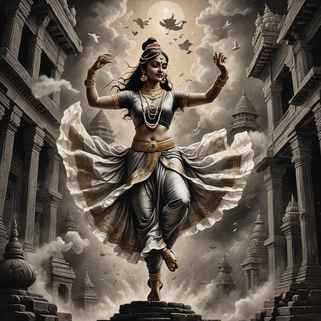 Classical Indian Dancer in Charcoal Sketch Style