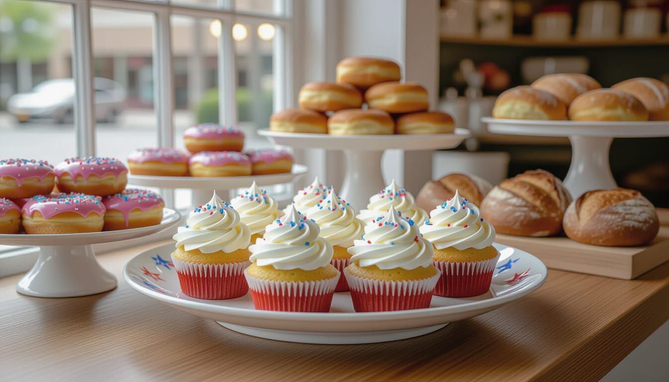 Patriotic Cupcakes in Impressionist Bakery Display