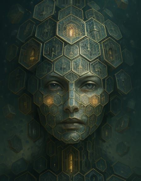 Celestial Archivist Portrait in Cathedral-Industrial Surreal...