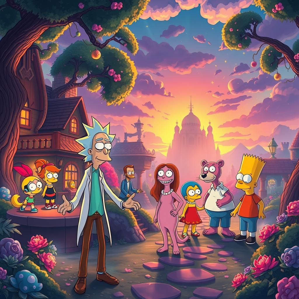 Cartoon Crossover in Dreamlike Fantasy Realm