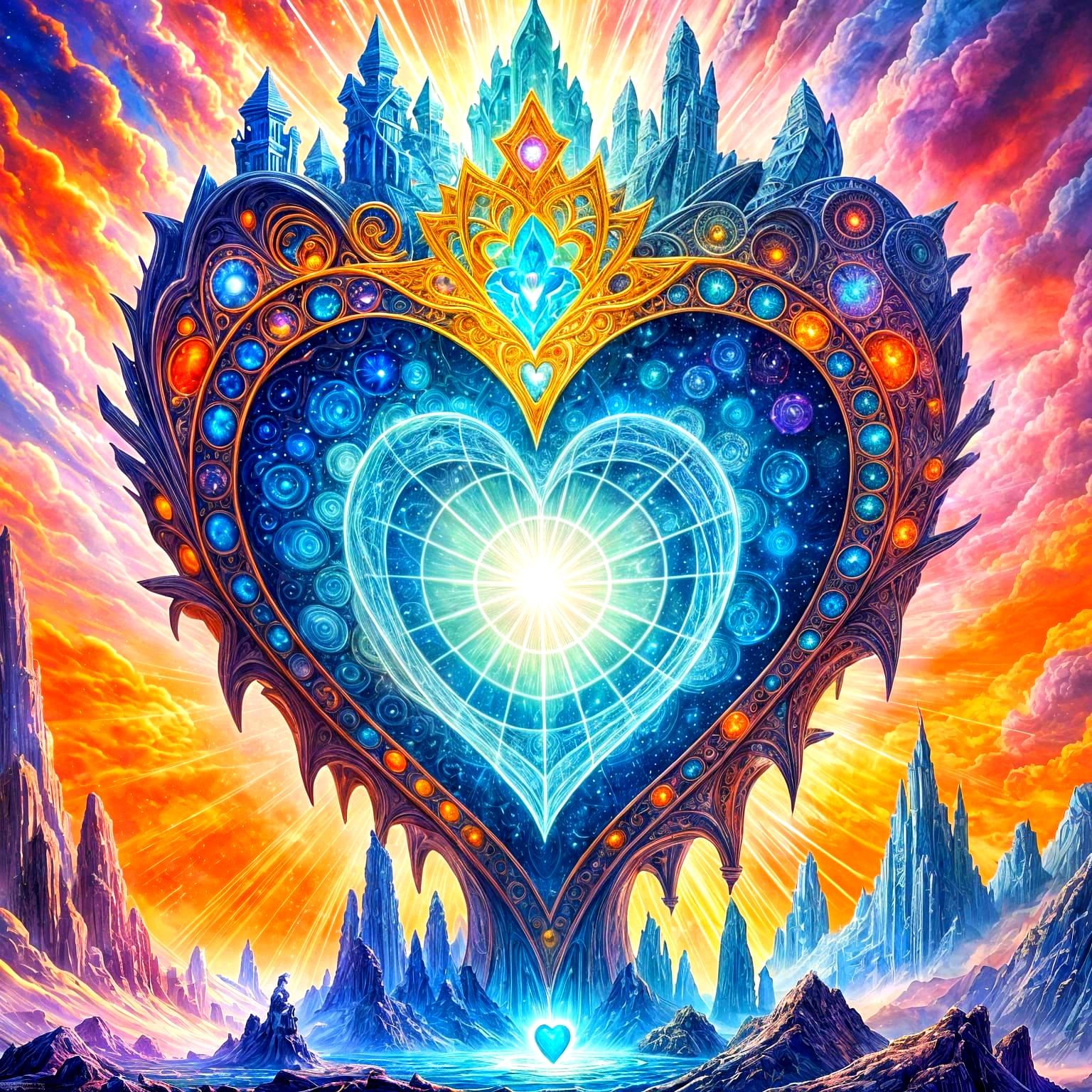 Surreal Cosmic Crown Radiates Eternity with Pulsing Heart an...
