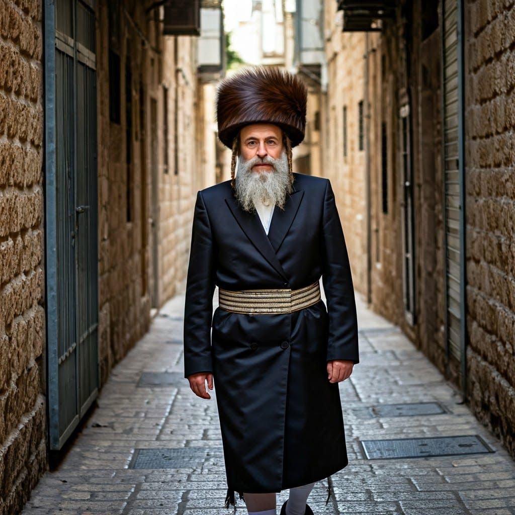 Orthodox Jew in Traditional Shtreimel Hat and Elegant Suit