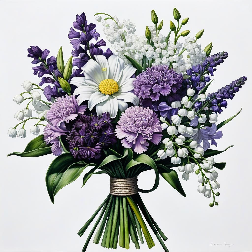 Monochrome Floral Bouquet in Tattoo Ink Style