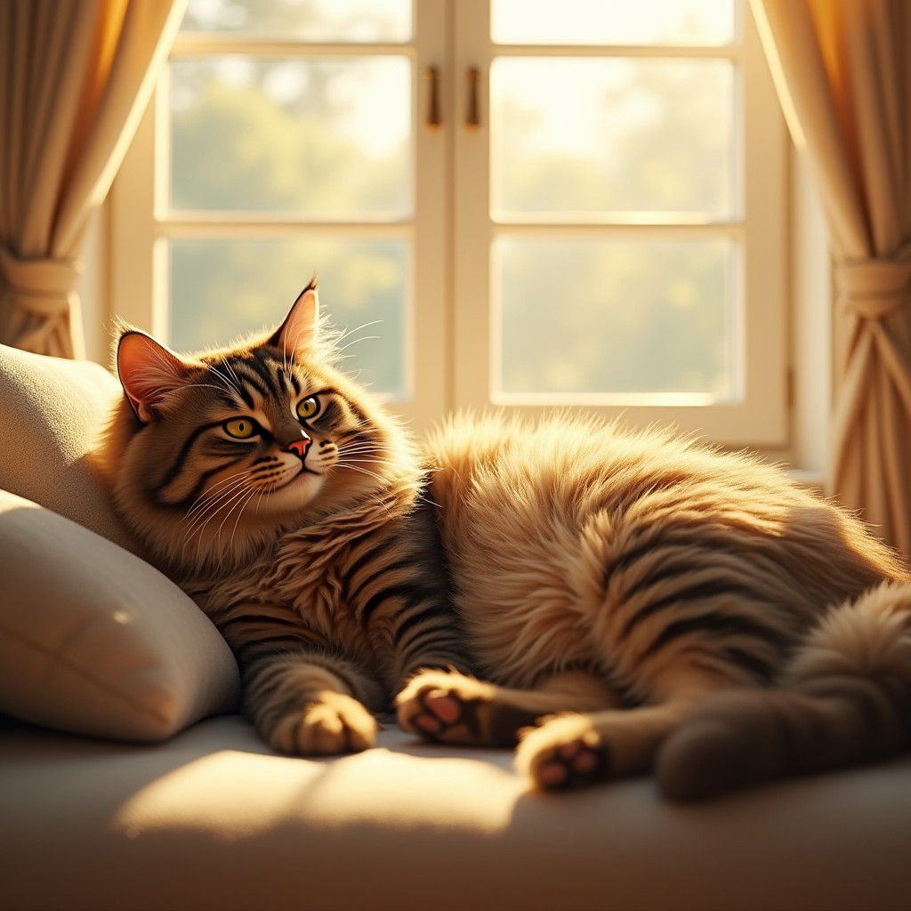 Maine Coon Cat in Sunlight: 3D Digital Art