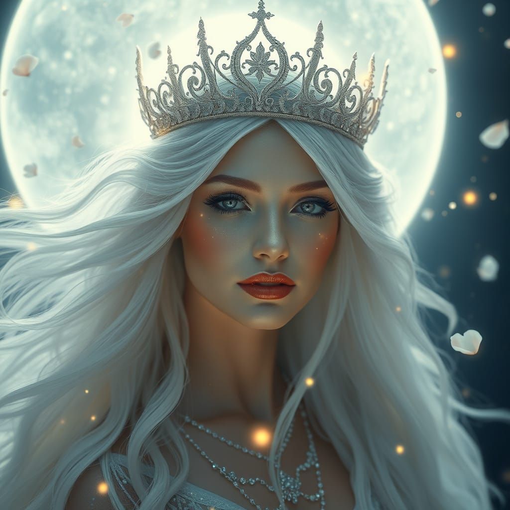 Ethereal Moon Goddess Queen in Celestial Fantasy Realm