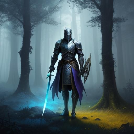 Knight in Shining Armor in Mystical Forest