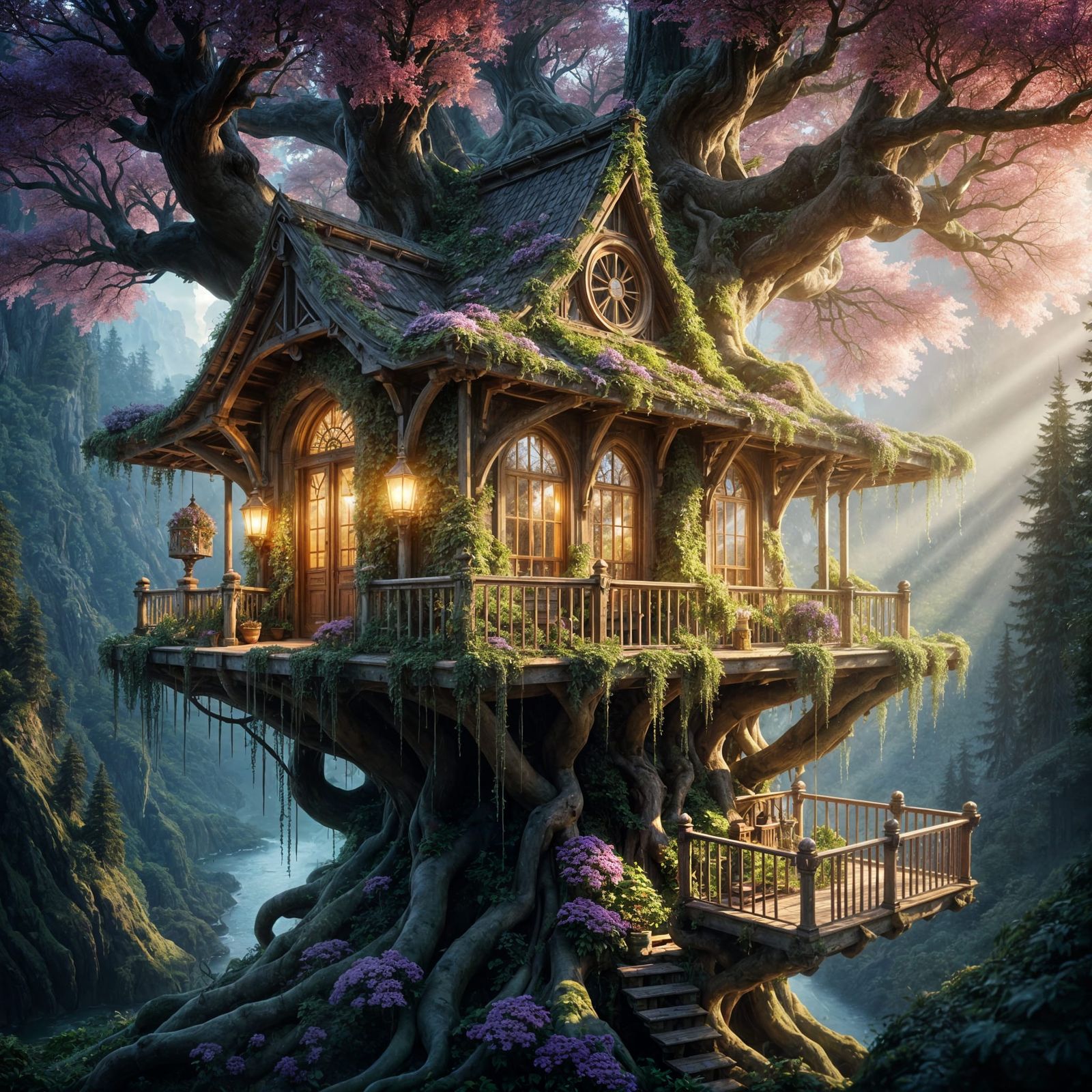 Glass Treehouse Oasis in Dark Fantasy Landscapes
