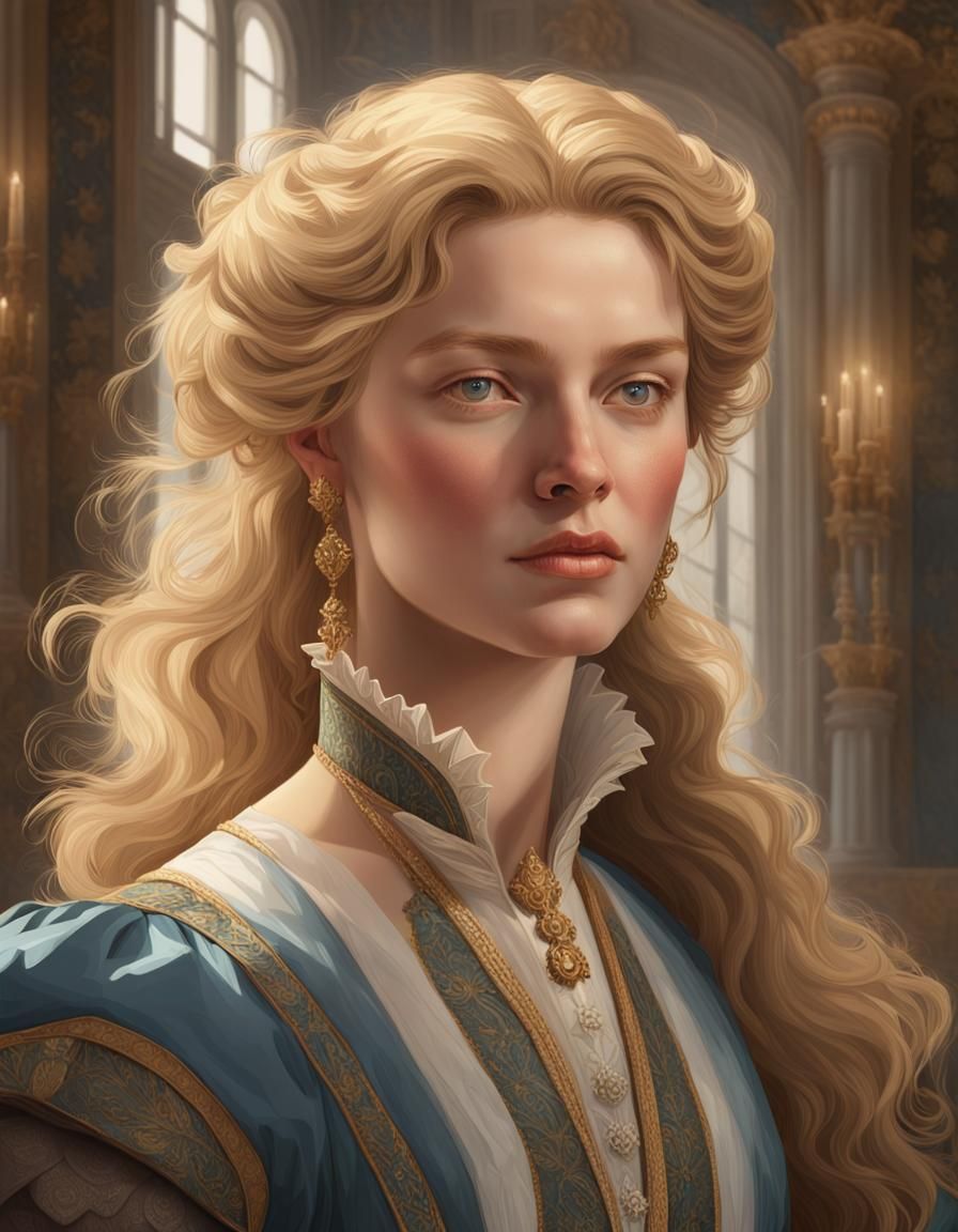 Elegant English Woman Portrait in Baroque Style