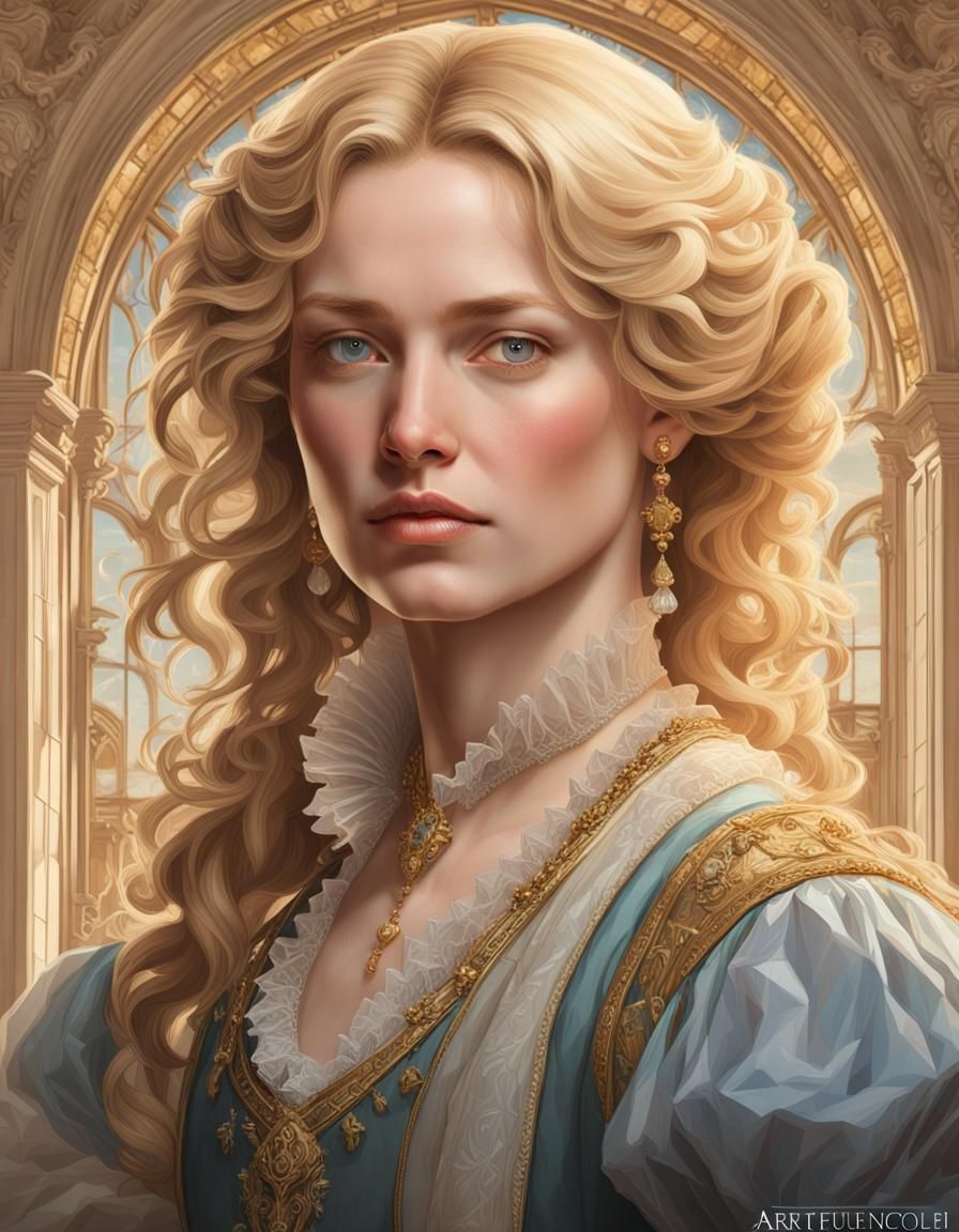 Elegant English Woman Portrait in Baroque Style