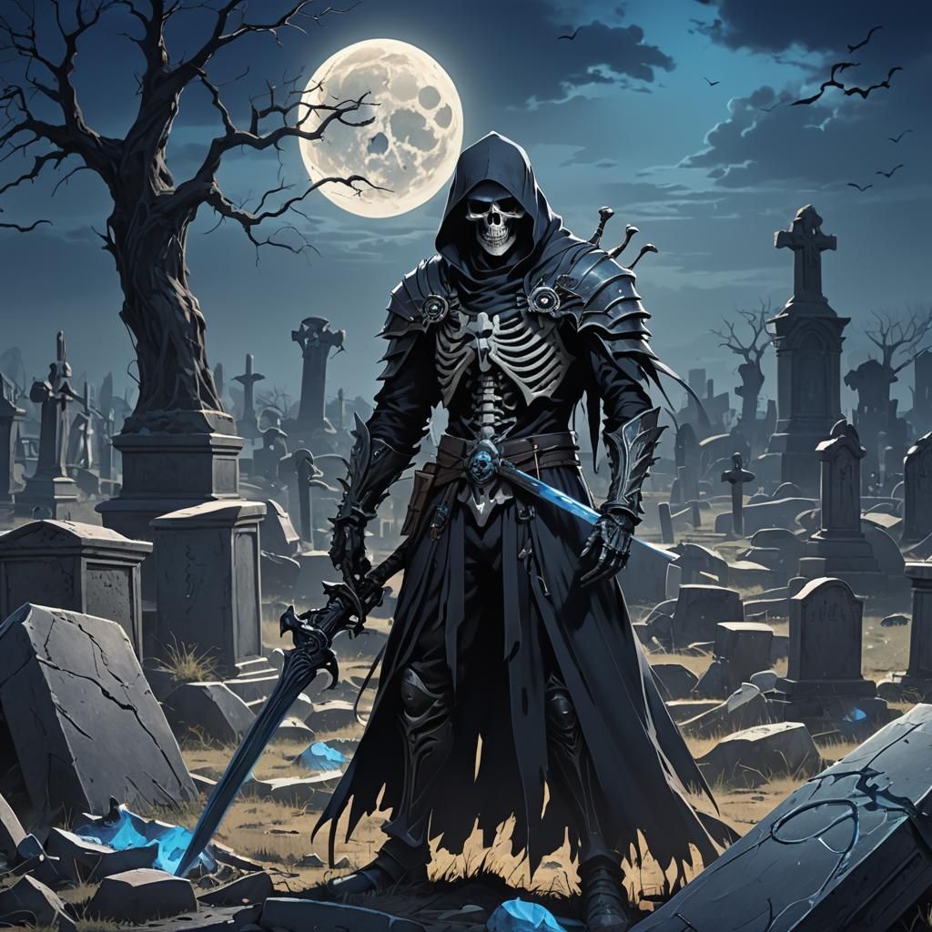 Death in Graveyard, Dark Fantasy Anime Art