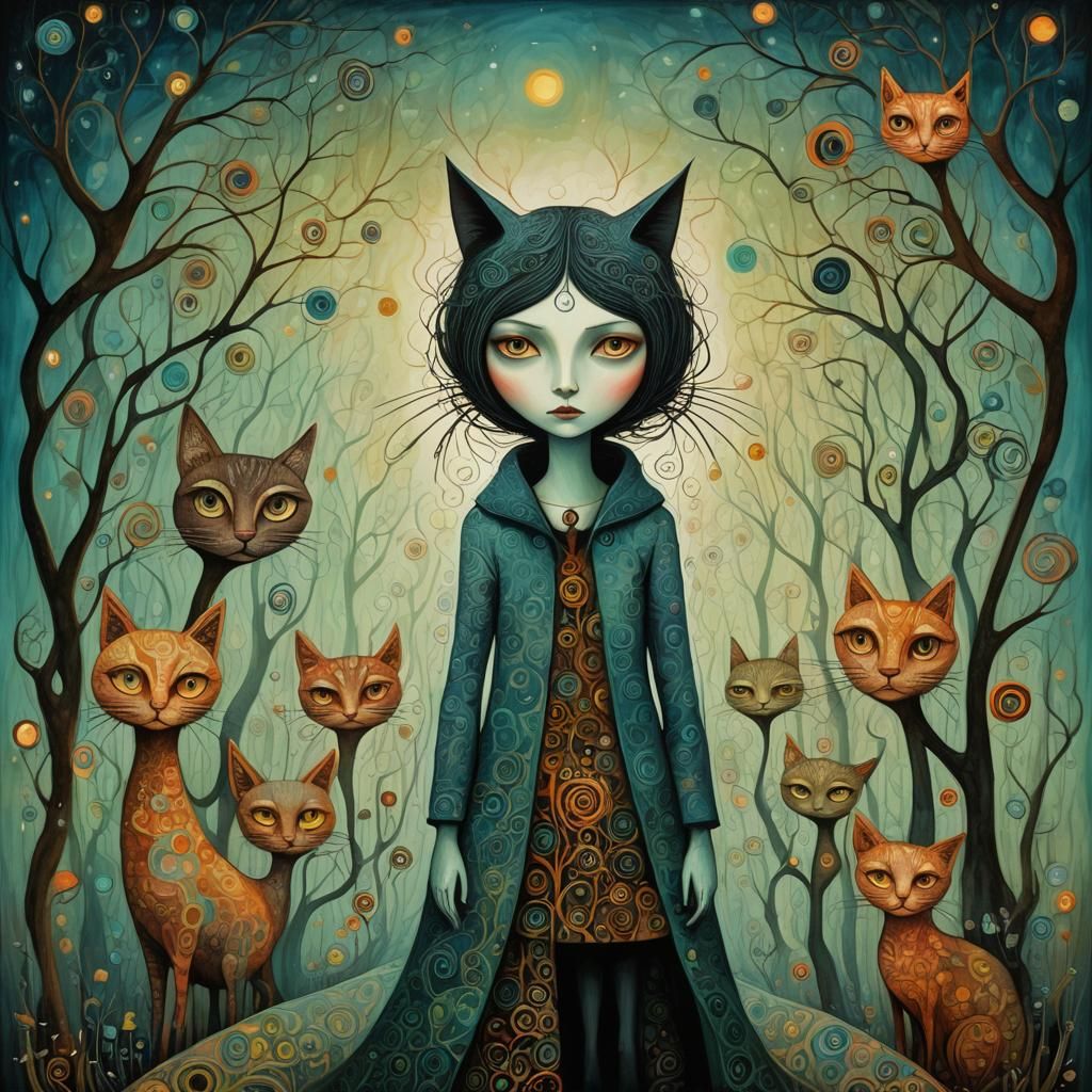 Surreal People with Optical Illusion Eyes in Art Brut Style