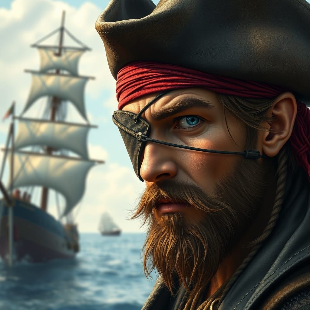 Realistic Image of a Winking Pirate with Eye Patch