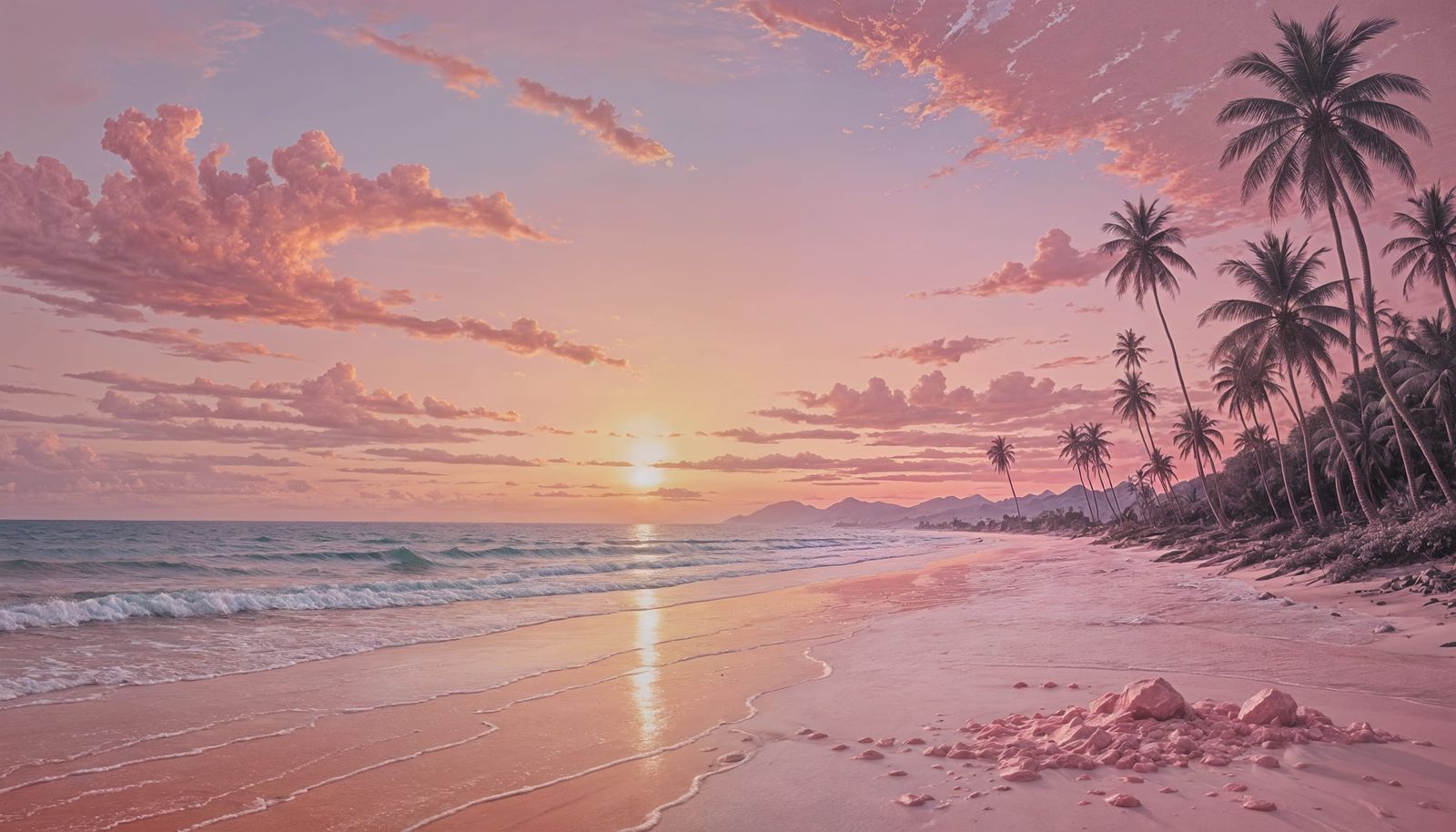 Monochrome Pink Tropical Seascape in High Resolution