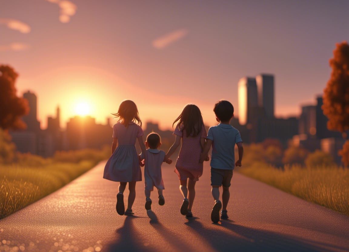 Happy bother and sister walking together during sunset