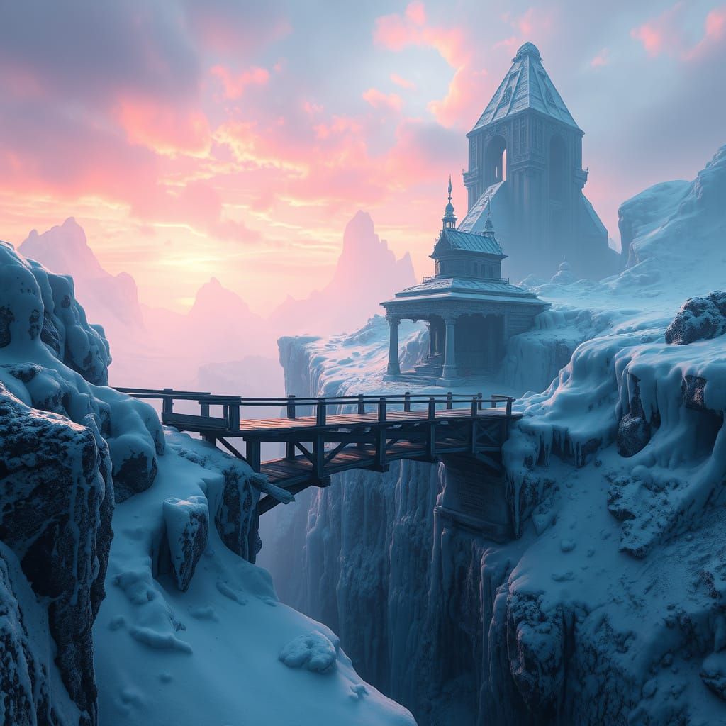 Surreal, Dreamlike Frozen Temple in Hyper-Detailed Matte Pai...
