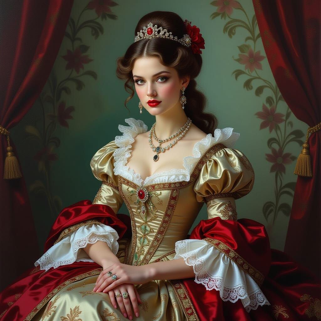 Elegant Countess in Dreamlike Botticelli-Inspired Scene