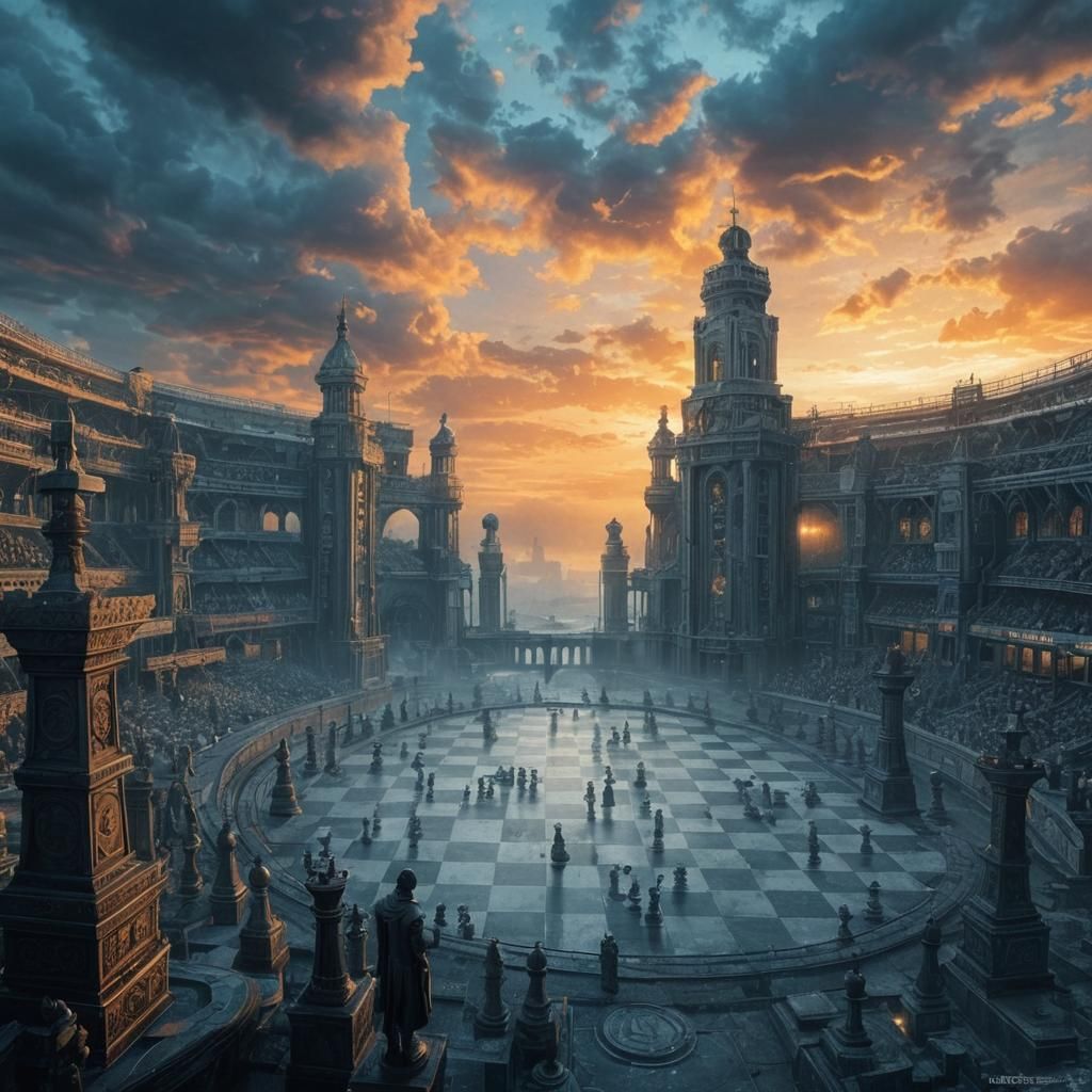 Dystopian Chess Stadium: A Visual Metaphor