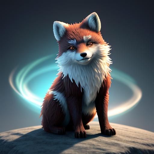 Tiny Arctic Fox in 3D Digital Art