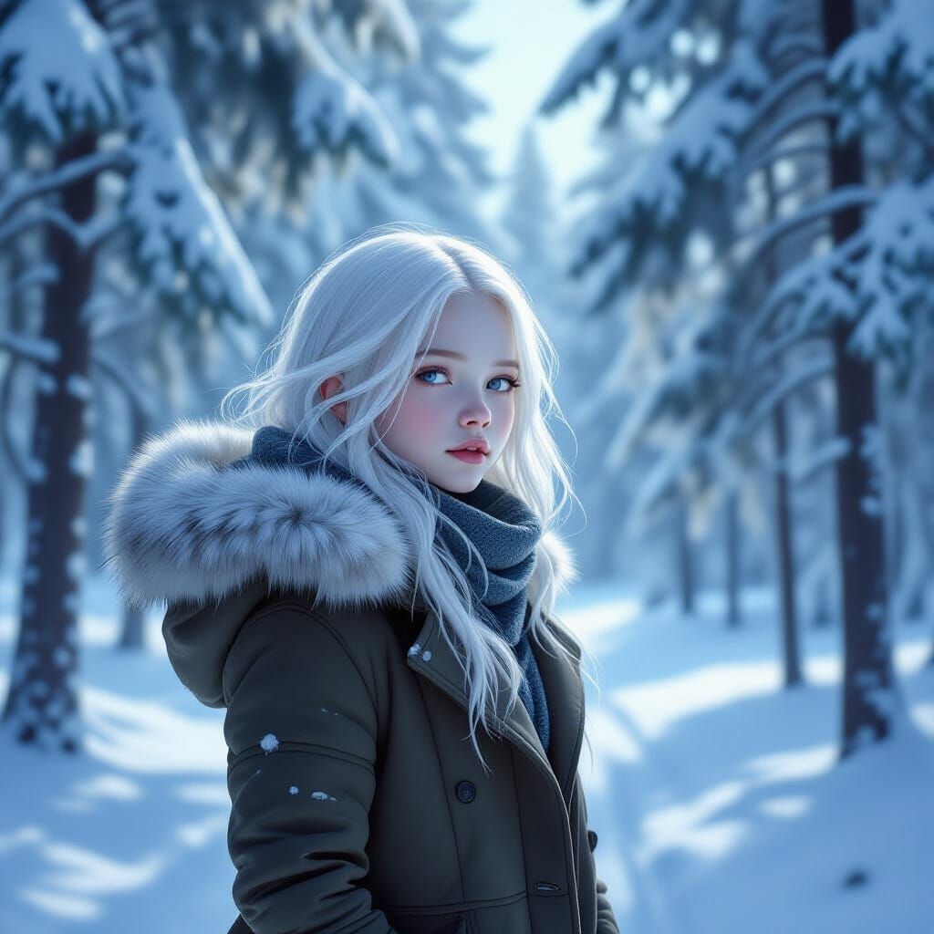 Albino Girl in Snowy Forest Digital Painting
