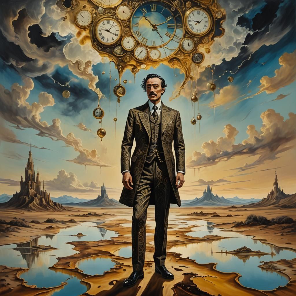 Surreal Figure in Desolate Landscape as Oil Painting