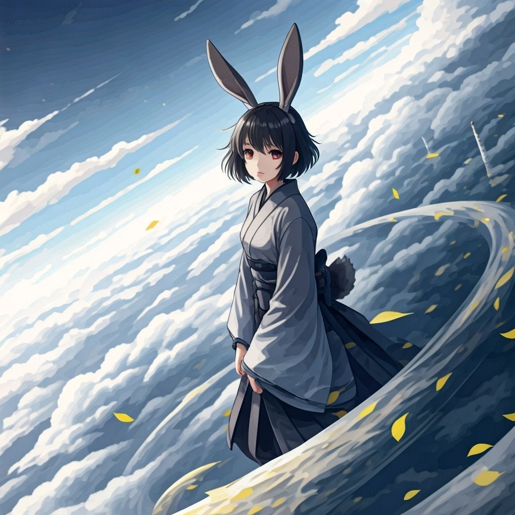 Anime Air Element Girl in a Birch Forest