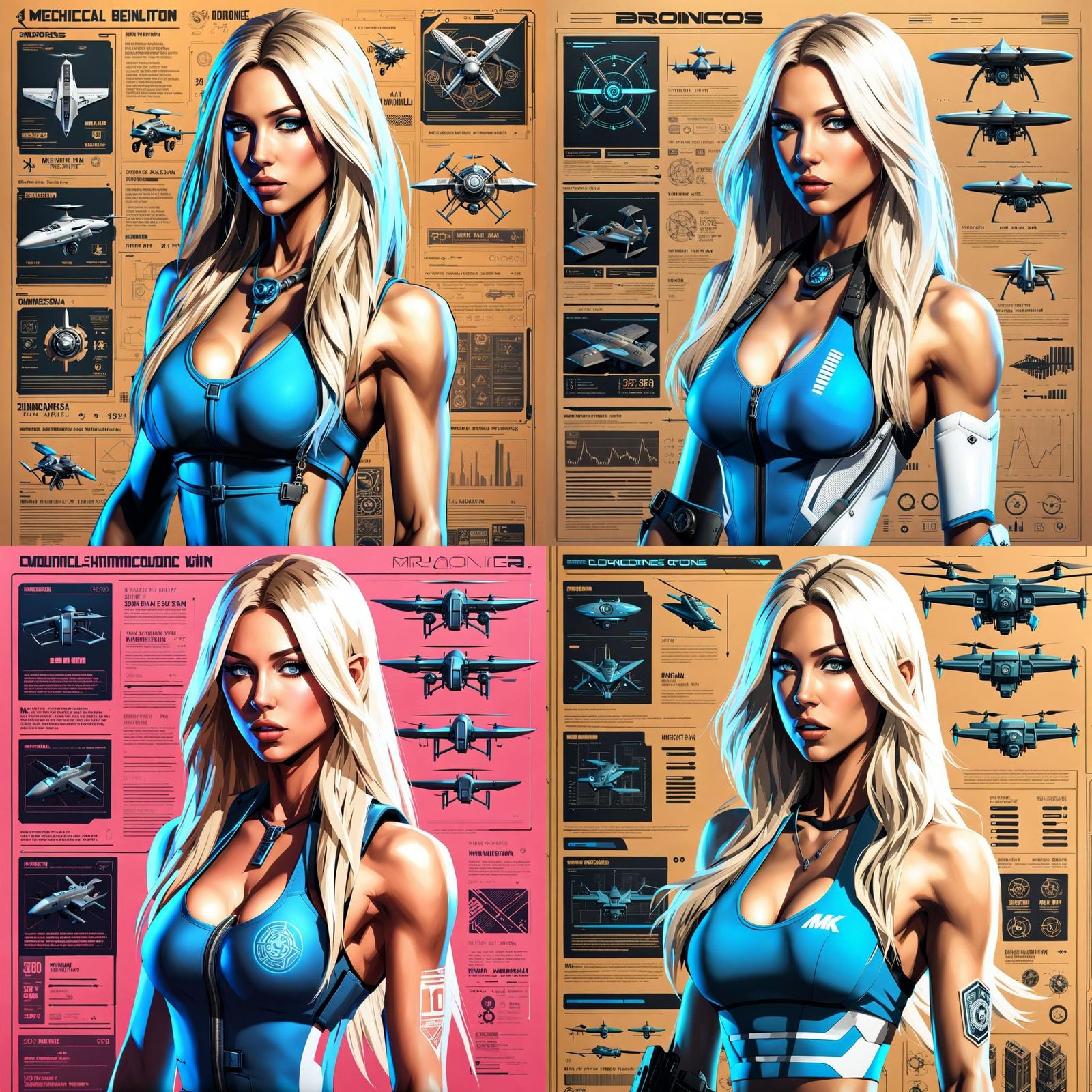 Athletic Blonde in Monochrome with Drone Blueprints