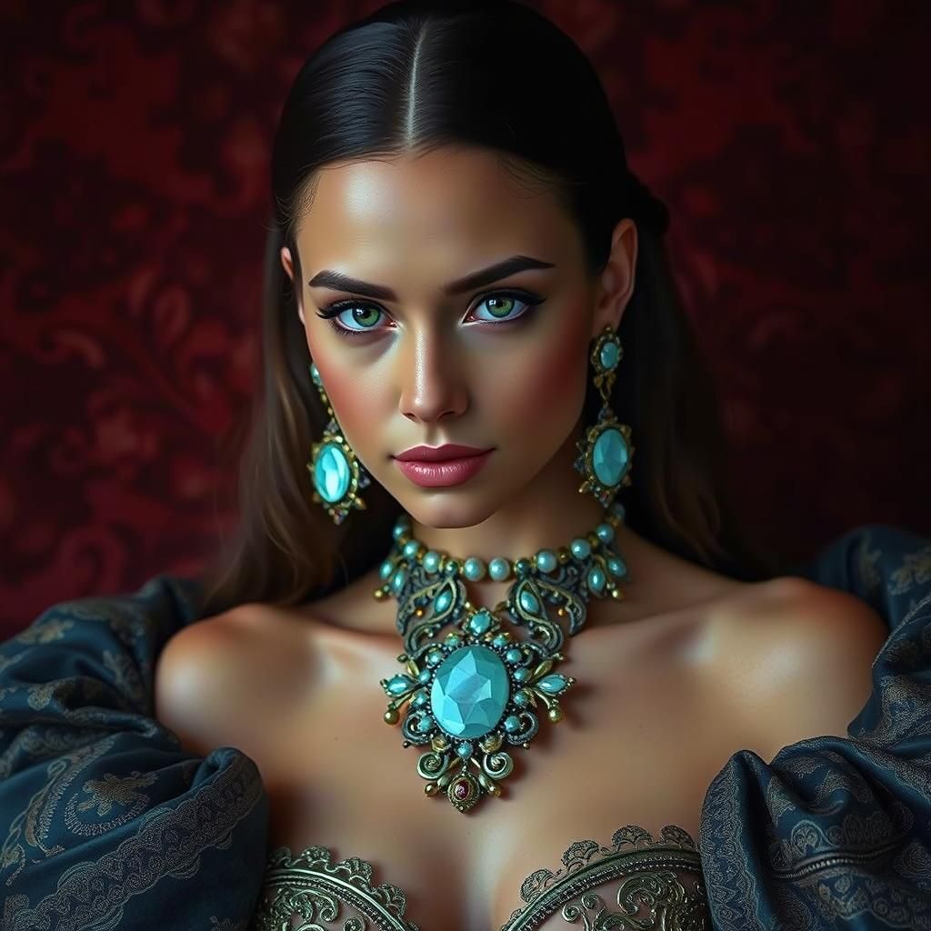 Photorealistic Portrait of Woman in Velvet Coat