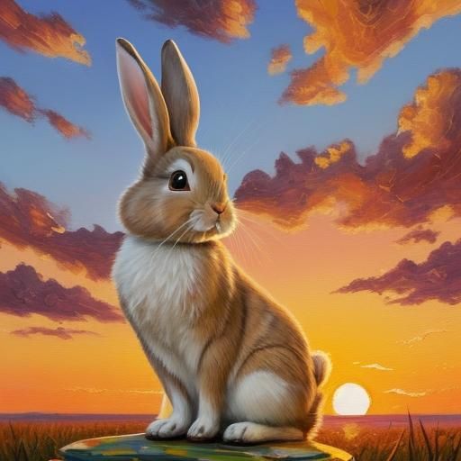Rabbit in Sunset: Impasto Style Painting
