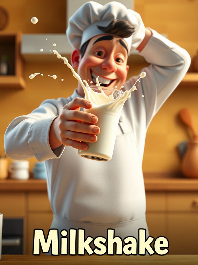 Chef Shaking Milk Bottle, 3D Pixar Animation