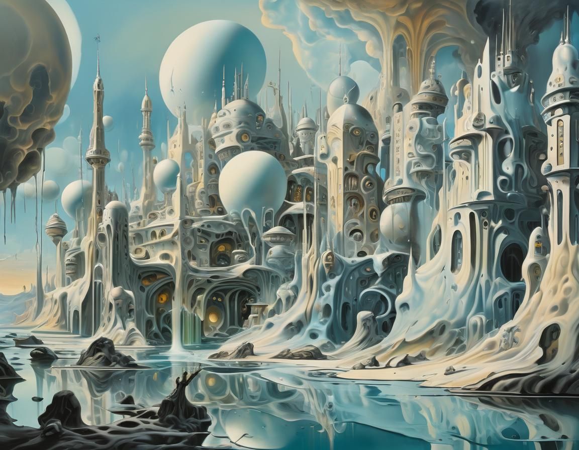 Surreal Futuristic Metropolis in Dreamlike Style