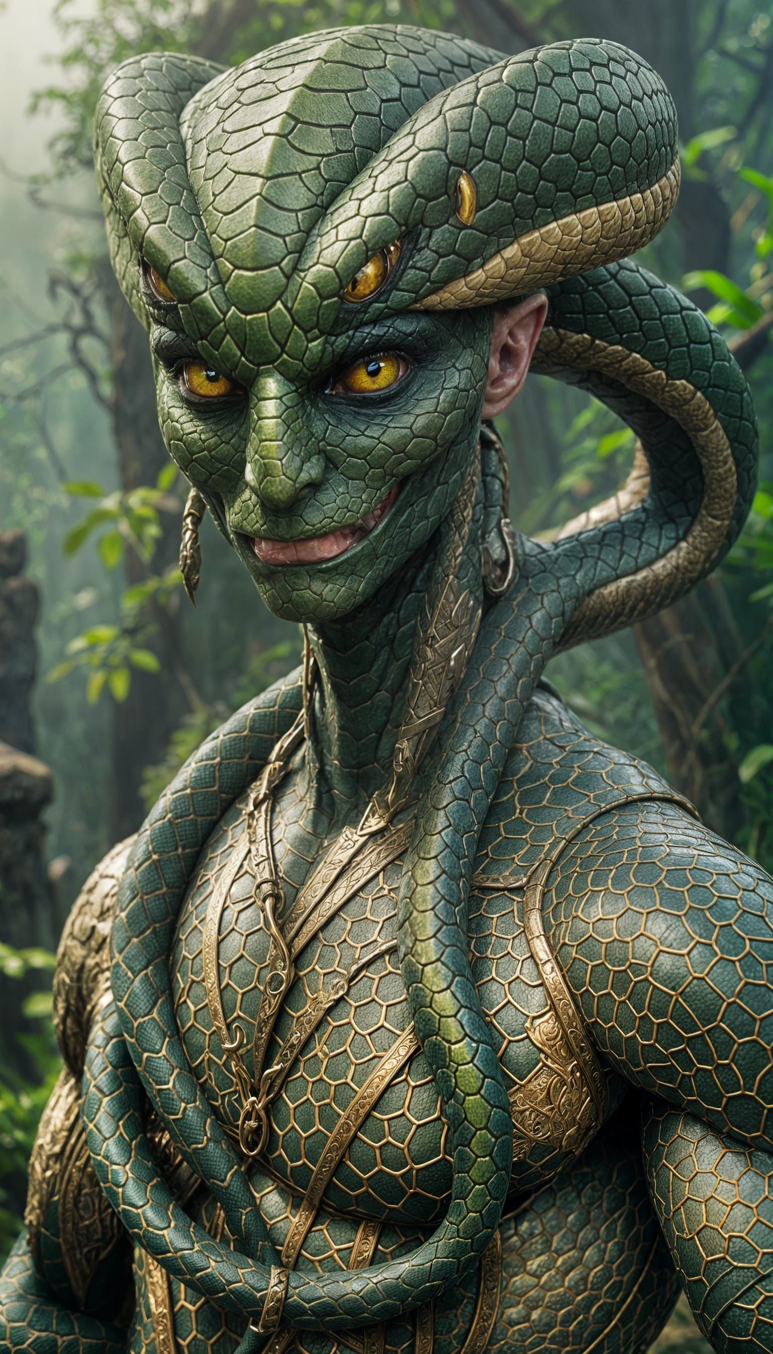 Detailed Snake Man Fantasy Concept Art