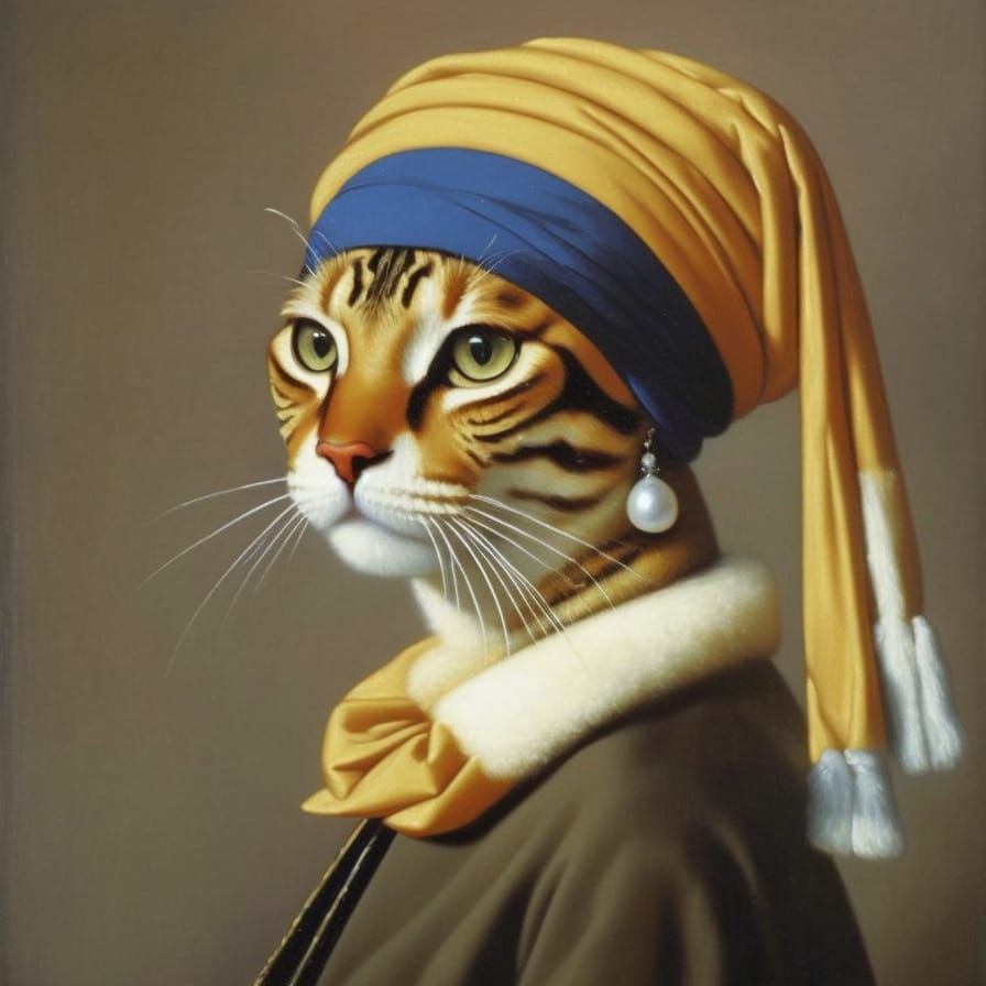 Cat with a Pearl Earring, after Vermeer