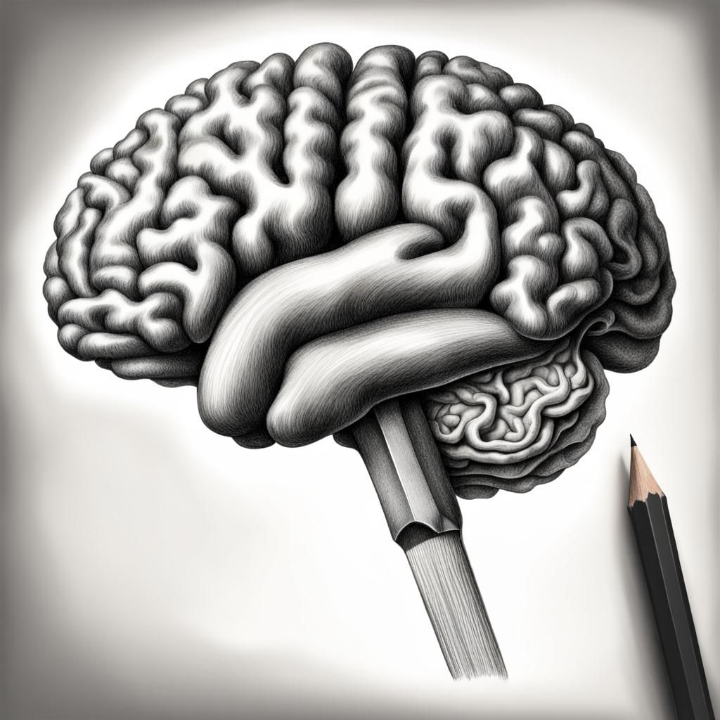 Detailed Pencil Illustration of a Human Brain