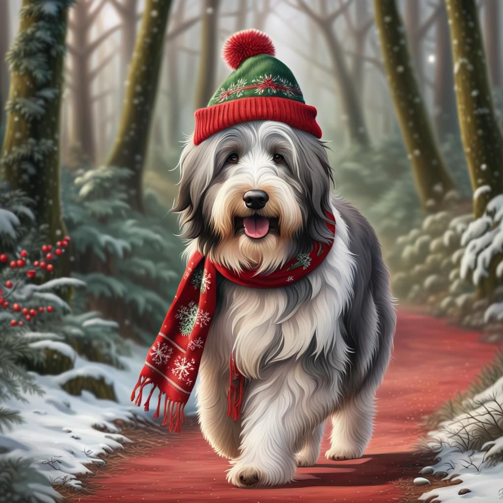 Festive Collie Dog in Christmas Scarf