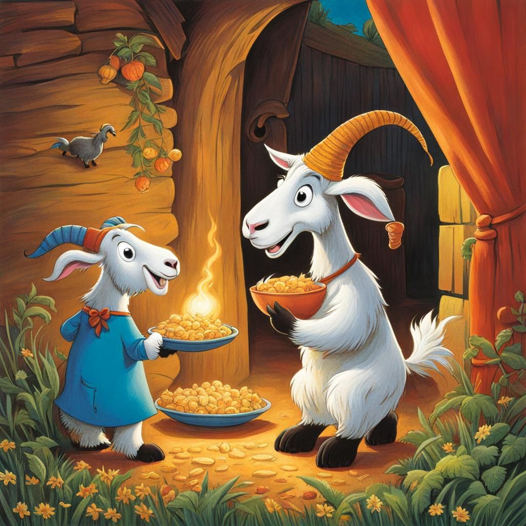 Greedy Goat in Cartoon Book Style