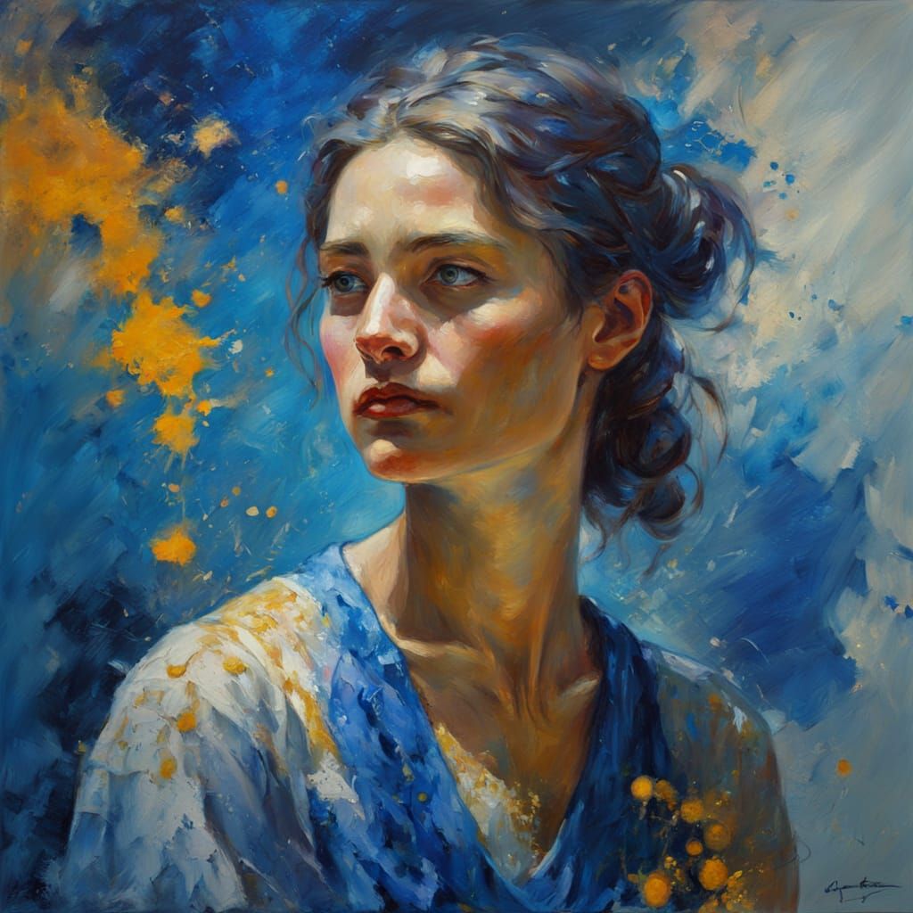 Woman in Methylene Blue, Impressionist Oil Painting