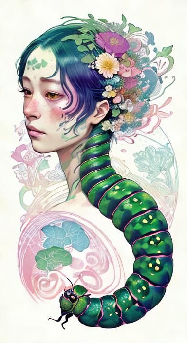 Colorful Caterpillar Portrait in Digital Art Style