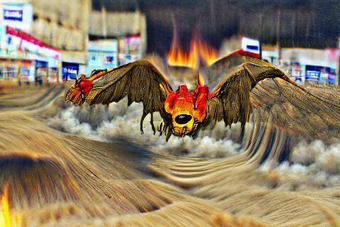 Winged Beast Soaring Through Hellscape
