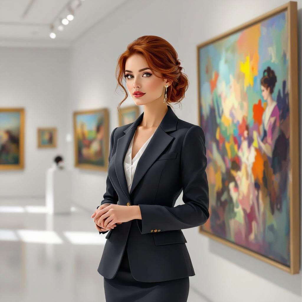 Bianca Vacker in Art Gallery, Realistic Digital Painting