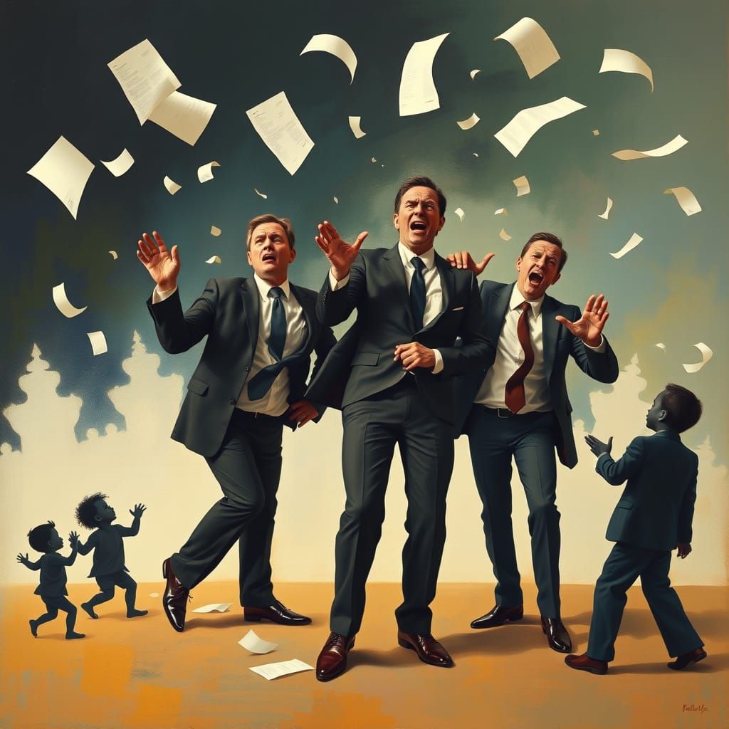 Arguing Businessmen in Surreal Painterly Style