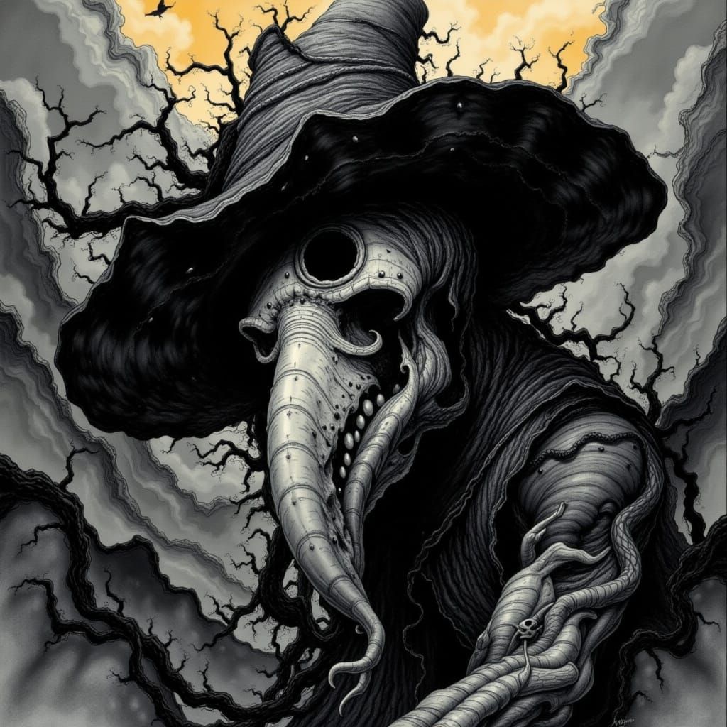 Surreal Noirscape Doctor in Intense Close-Up