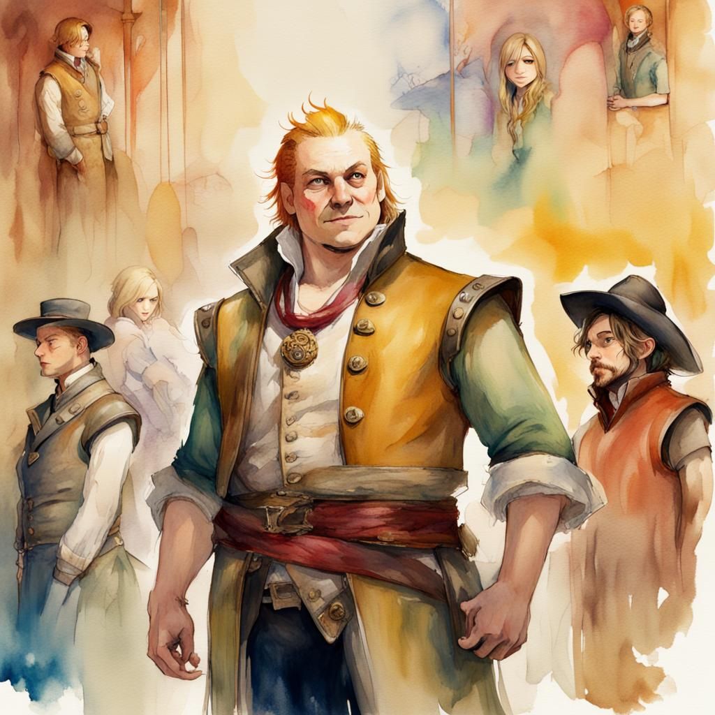 Varric and Anders Portrait in Watercolor Style