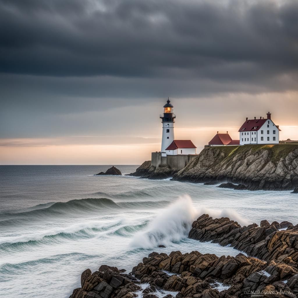 Dark Lighthouse on a Stormy Sea