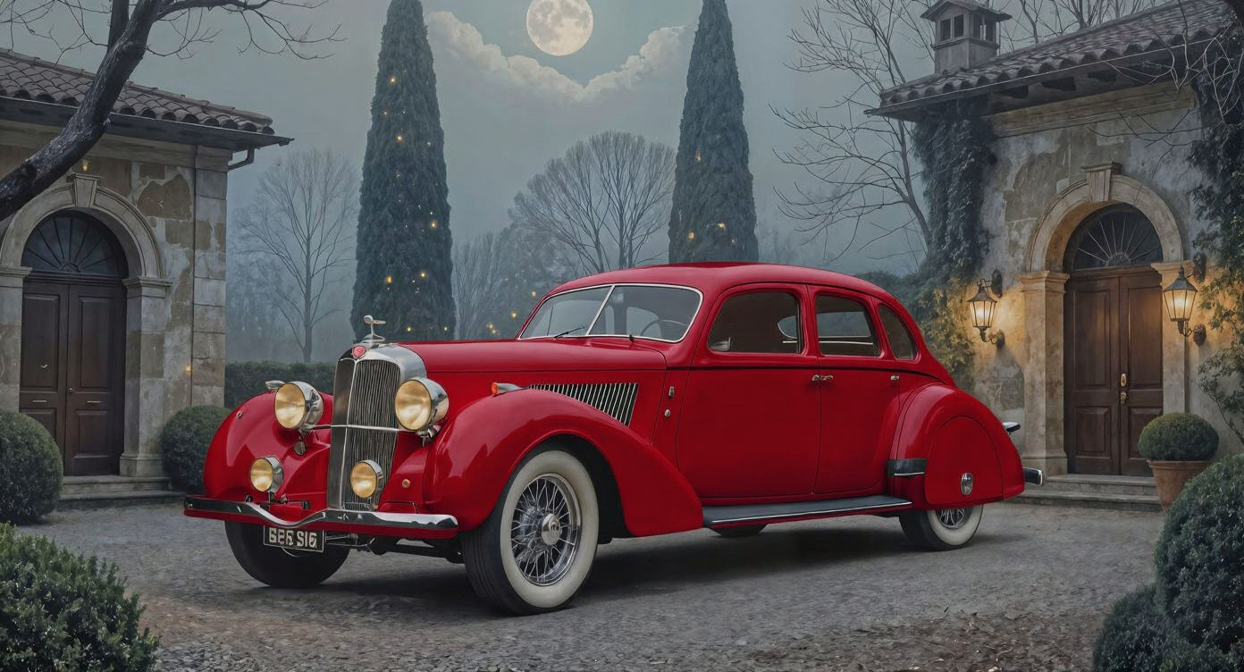 1939 Alfa Romeo 8C 2900B Sedan in Foggy Italian Courtyard