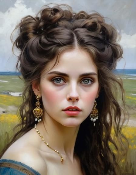 Ethereal Woman in Pre-Raphaelite Style