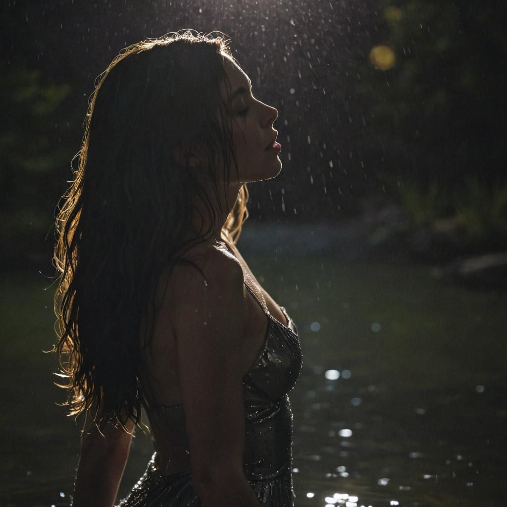 Moonlit Woman Silhouette Shaking Her Hair