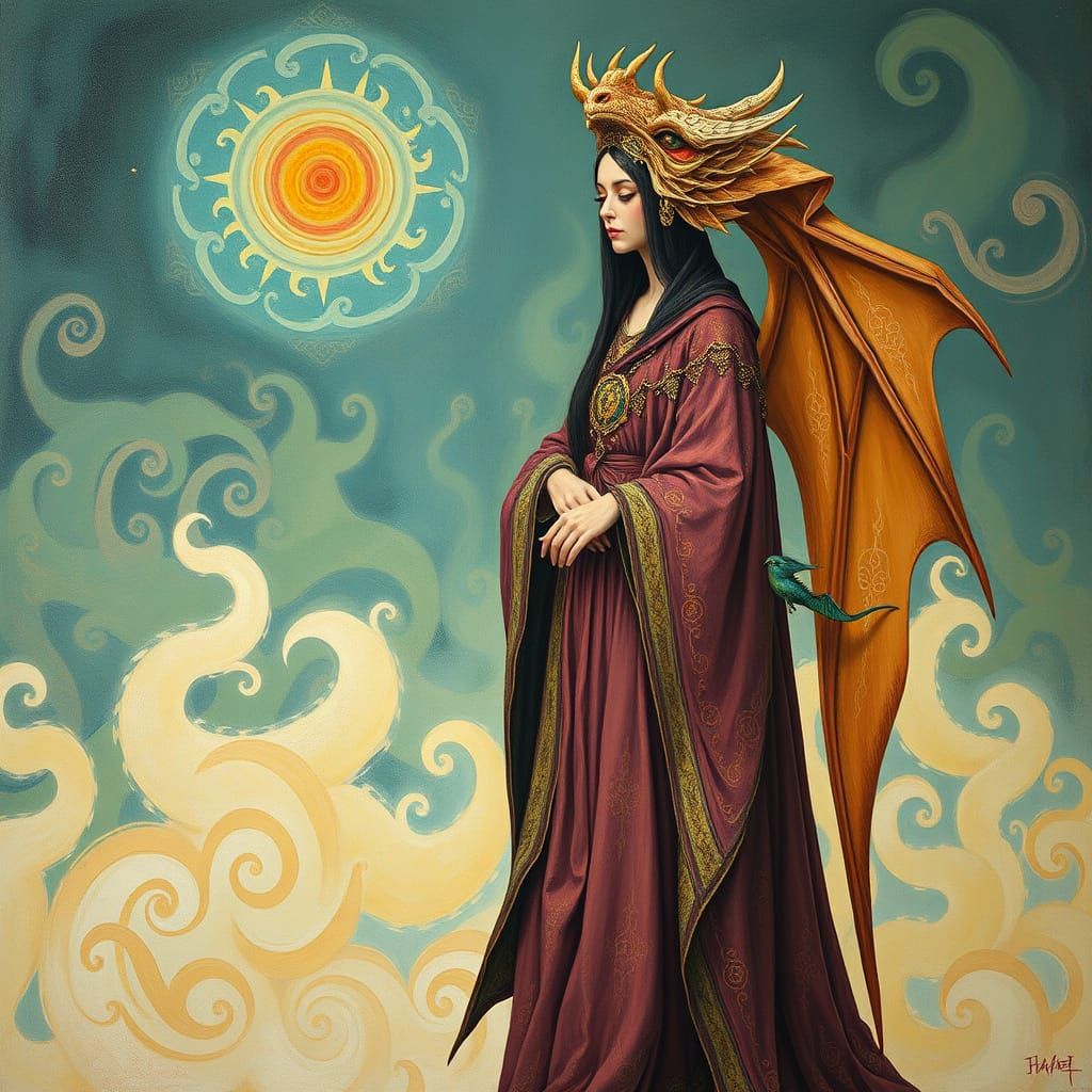 Dragon Priestess in Ethereal Post-Impressionist Style