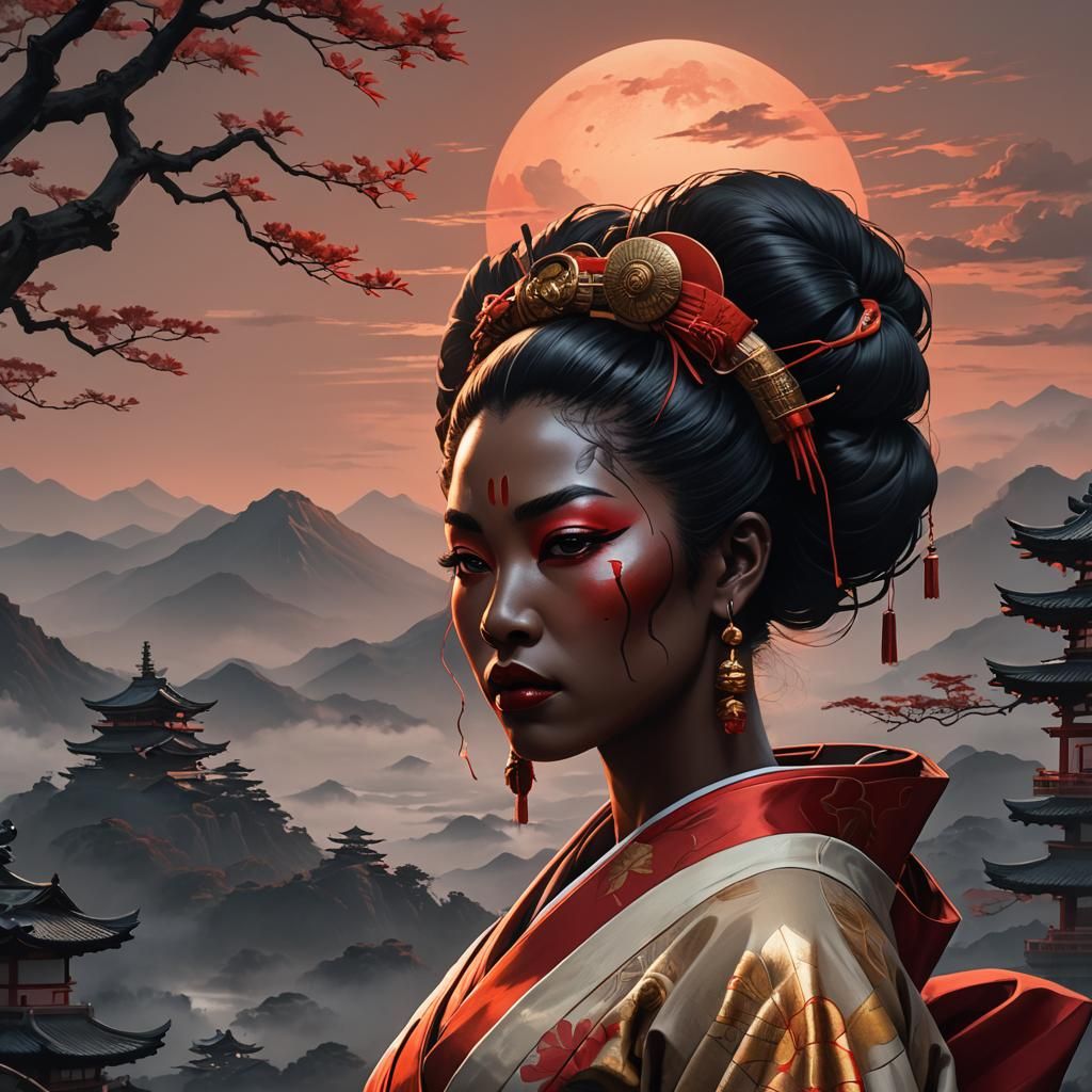 Geisha Girl Gazing at Smokey Mountains