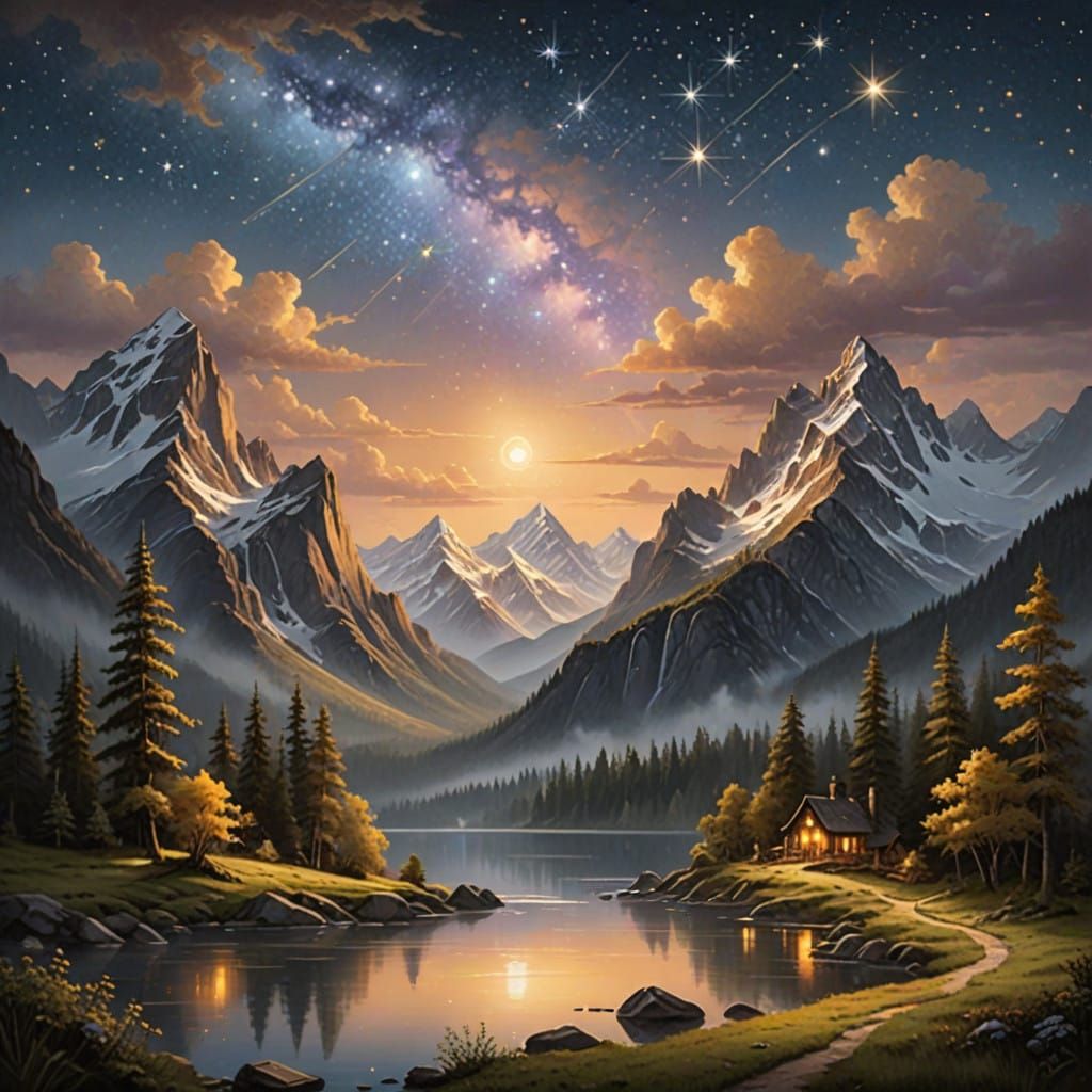 Golden Peak Beneath Starry Skies