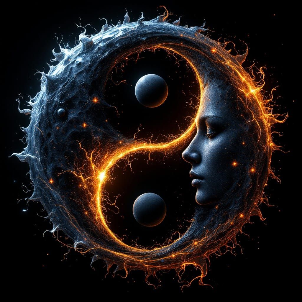 Sun and Moon Yin Yang Design with Cinematic Lighting